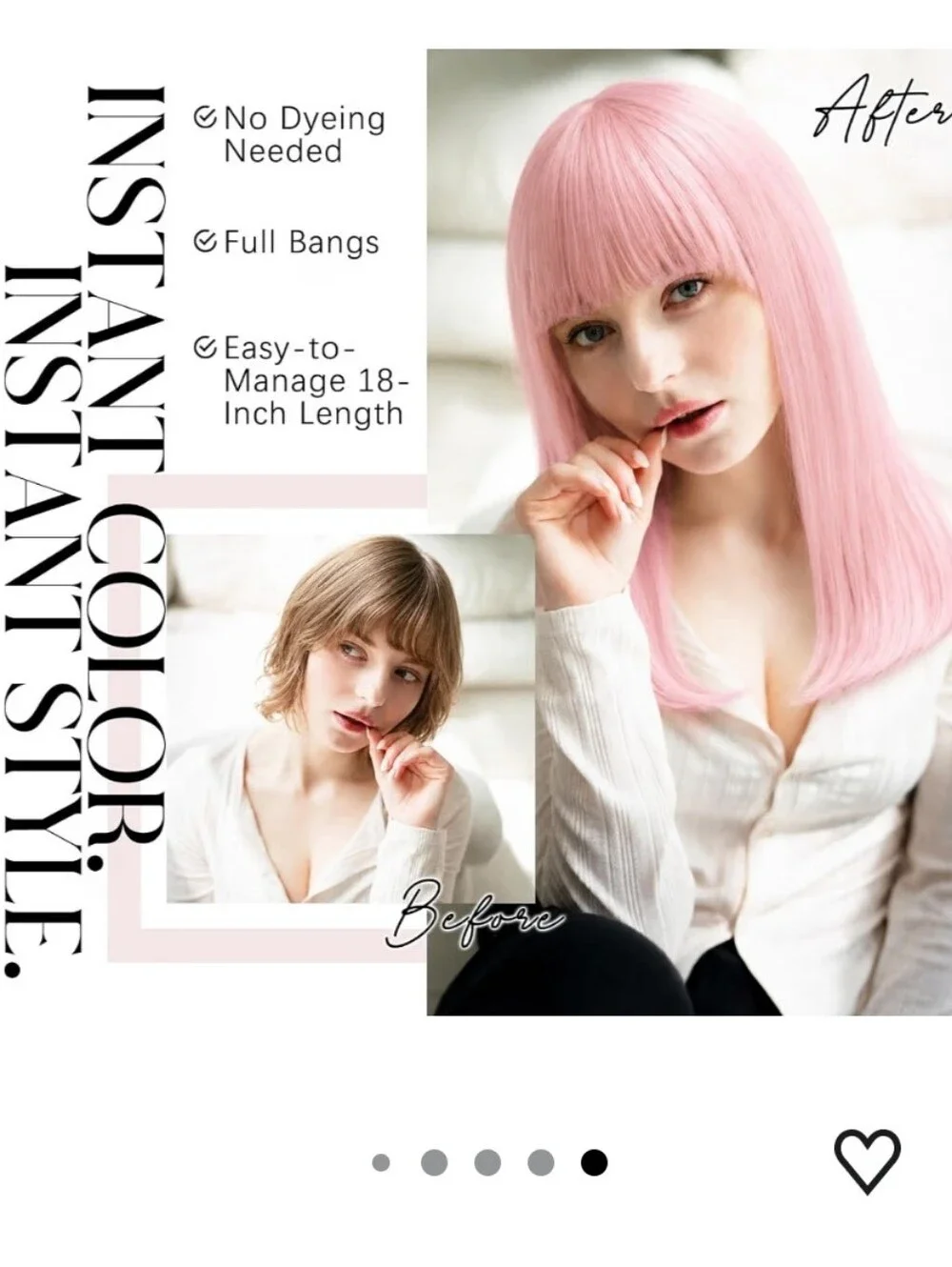 Pink Wig with Bangs 18 Inch Long Straight Colorful Synthetic Wigs for Women